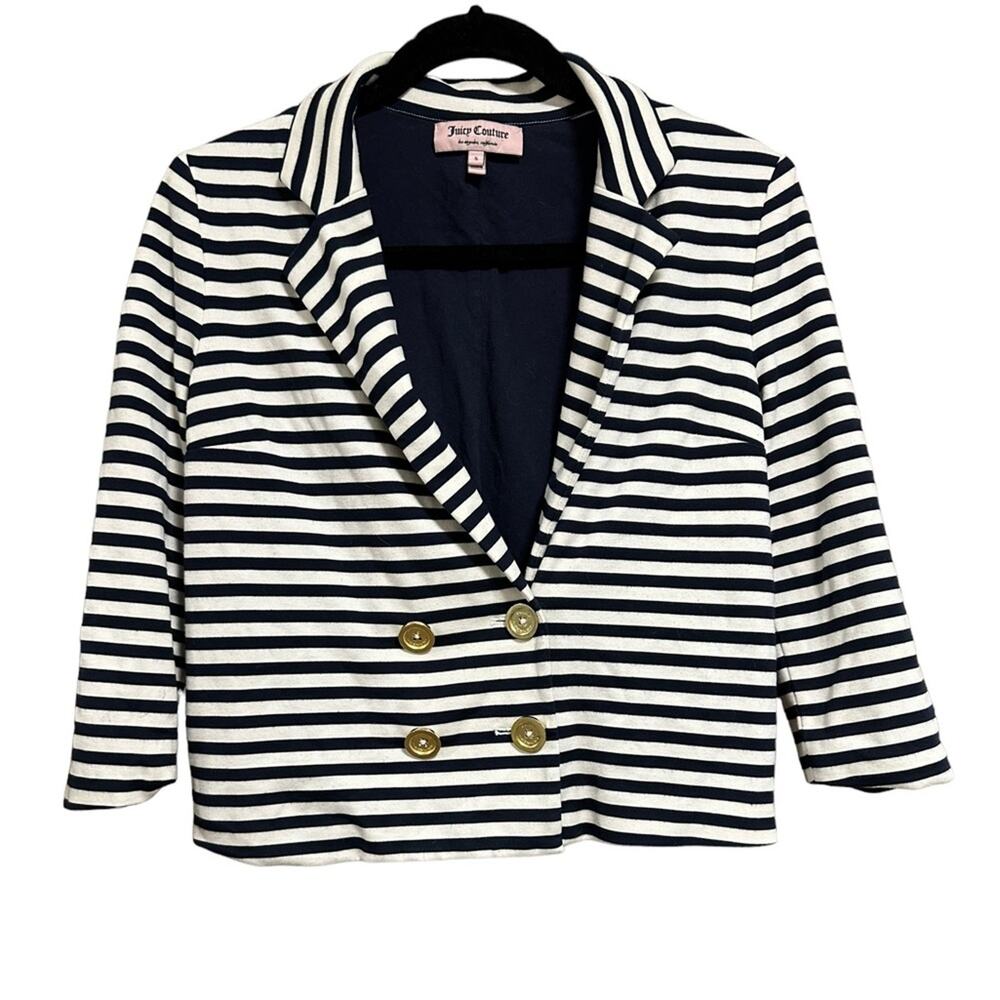 Juicy Couture Navy Striped Knit Blazer Size Small